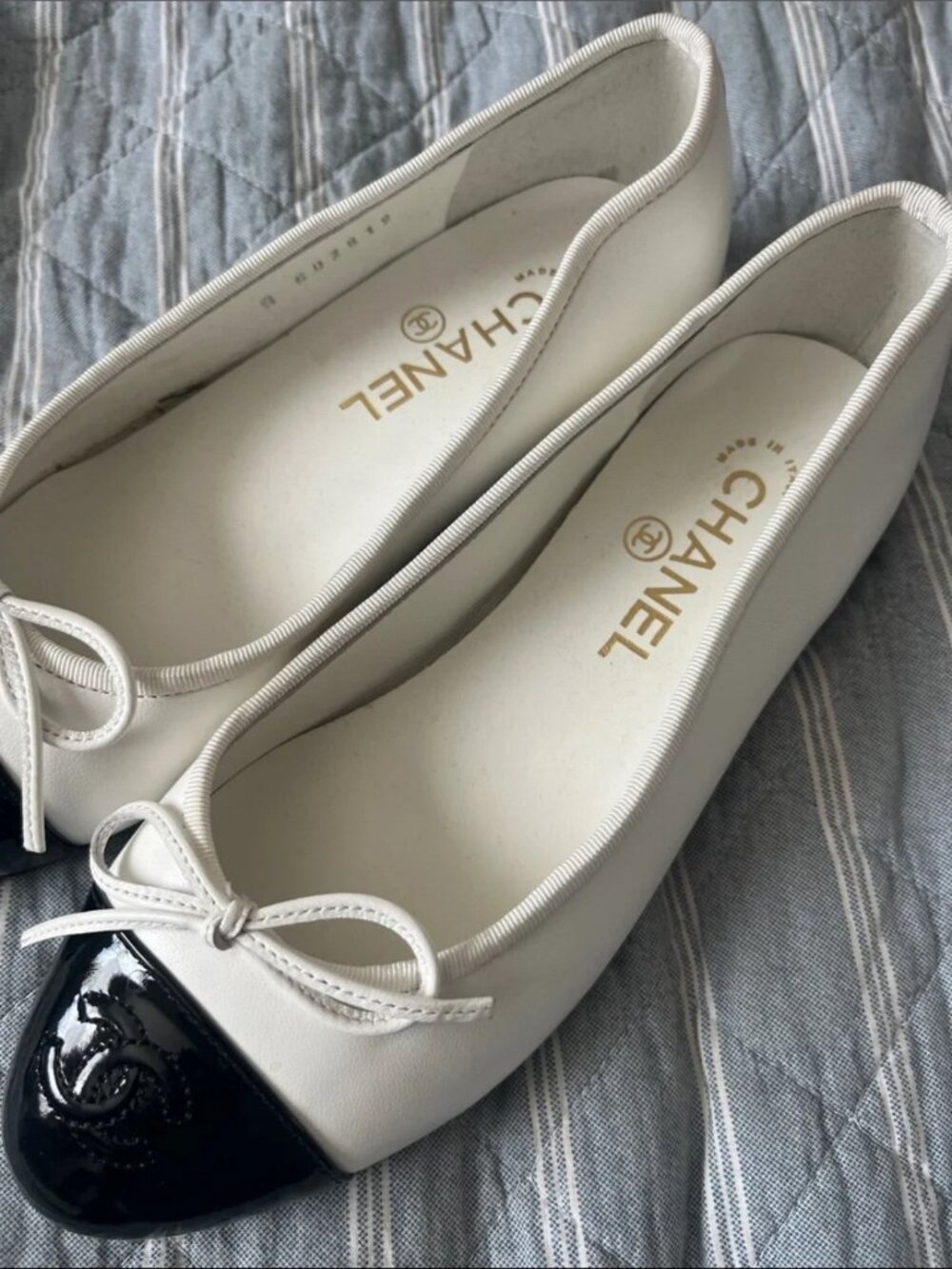 Chanel Two‑Tone Bow Ballet Flats